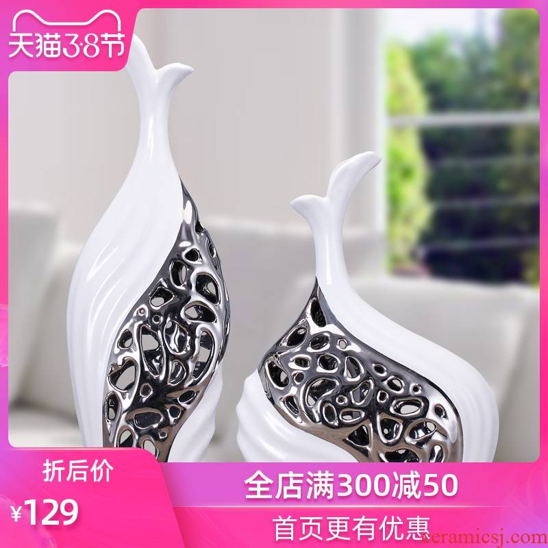 Ceramic vase furnishing articles European household decoration living room TV ark adornment silver hollow out the vase