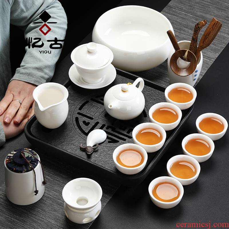 Have the ancient white porcelain tea sets suit household contracted office kung fu tea set a complete set of dehua white porcelain teapot teacup