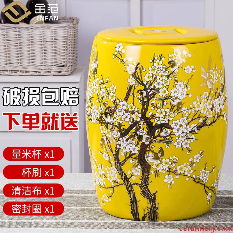 Barrel jingdezhen ceramics with cover feng shui home 20 jins 50 kg to moistureproof insect - resistant flour rice storage box ricer box