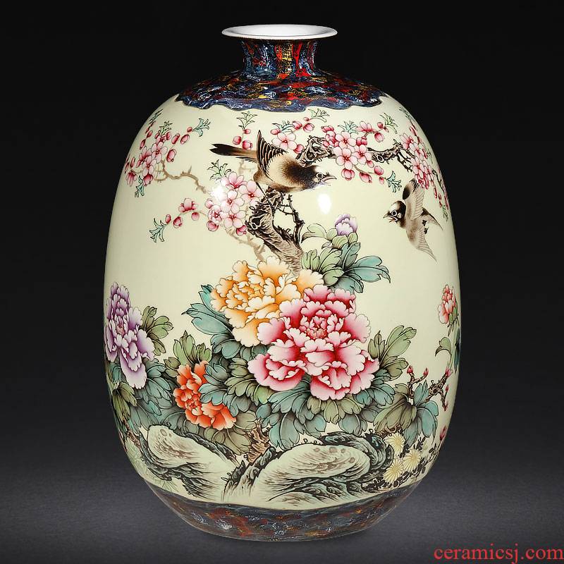 Jingdezhen ceramics famous high - grade hand - made enamel vase furnishing articles large sitting room of Chinese style household ornaments