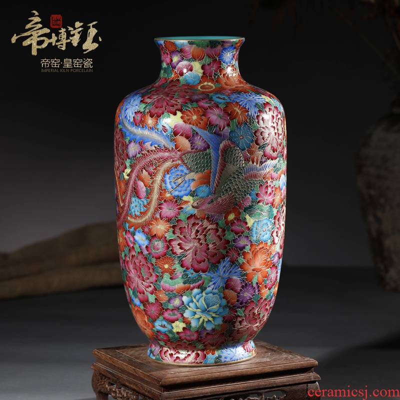 Jingdezhen ceramic antique hand - made colored enamel longfeng wanna wear vase furnishing articles sitting room decoration home decoration process