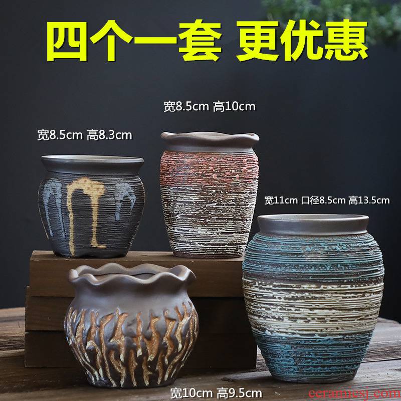 Old running the pot clay ceramic zhuang zi mage, coarse pottery creative Chinese wind restoring ancient ways flesh flower pot in a large, fleshy