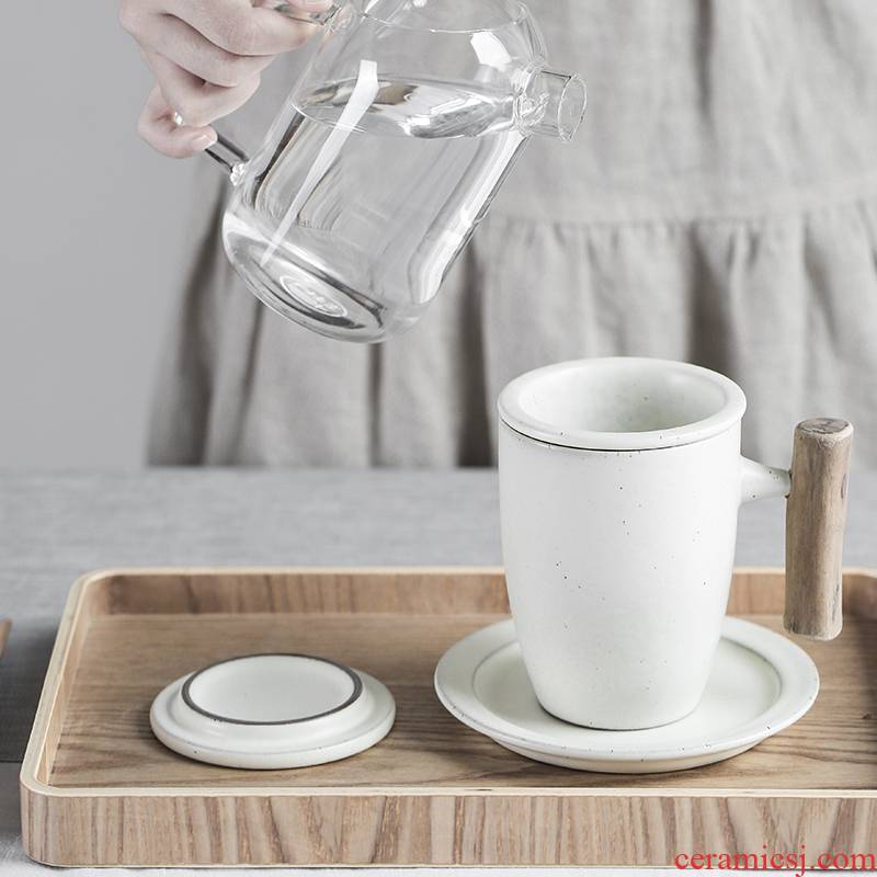 Creative web celebrity ceramic tea cup home wood tie, mark cup filter Japanese contracted white porcelain cup move