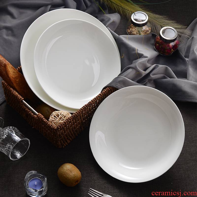 Tangshan pure white ipads porcelain tableware son big plate deep 0 large soup dish 10 inches FanPan the home plate
