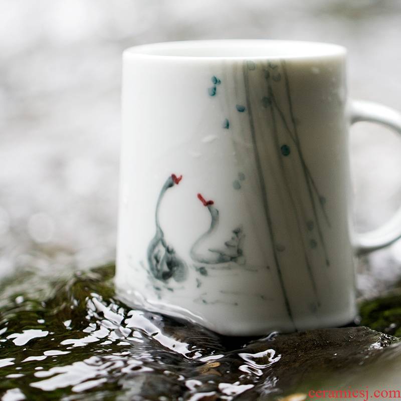 The landscape swan, hand - made of hand - made ceramic keller cup artists' creative water cup Oriental aesthetics