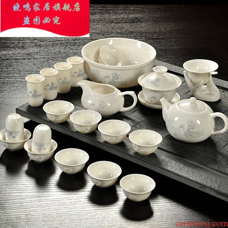 Packages mailed kung fu tea set of household ceramic teapot white porcelain purple blue and white porcelain of a complete set of tea cups GaiWanCha units