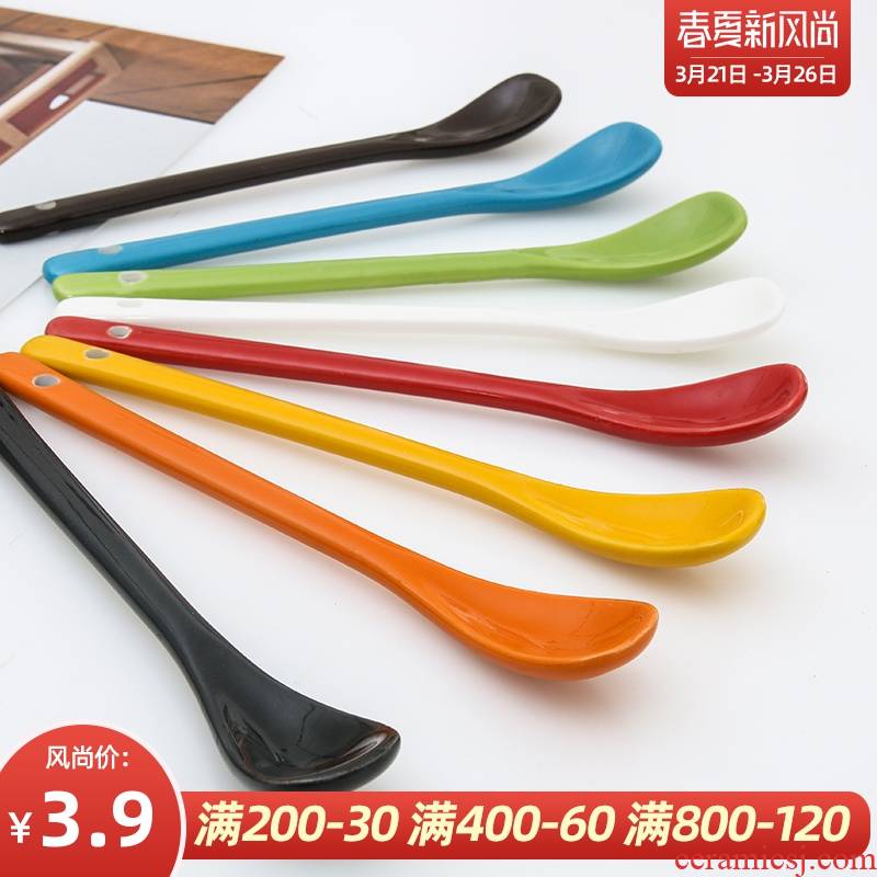 Japanese ceramic spoon domestic creative small spoon, children rice ladle han edition long handle small coffee spoon tea tea spoon