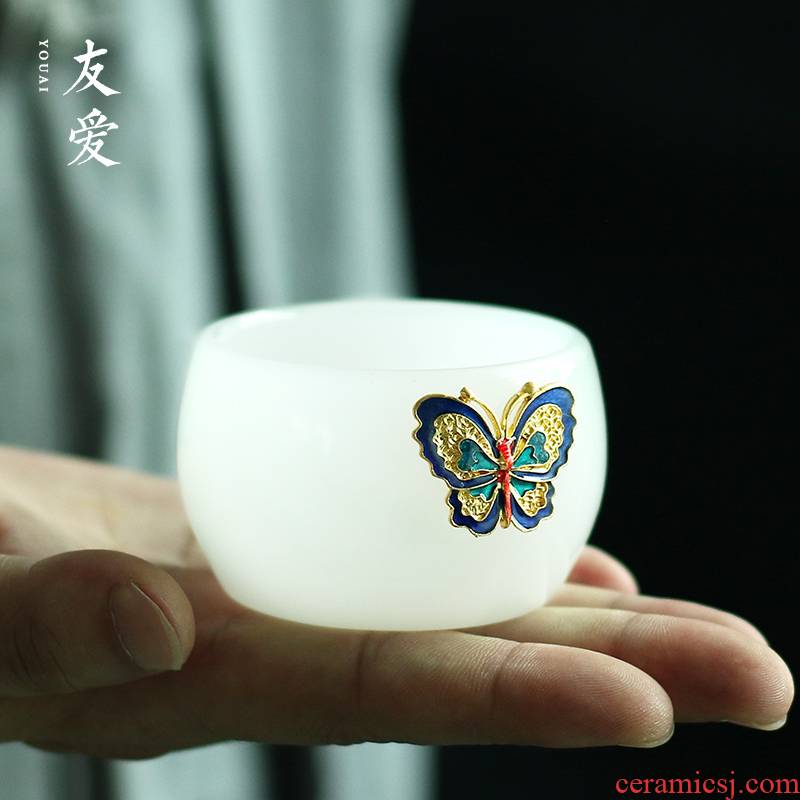 Love white porcelain jade porcelain sample tea cup coloured glaze ceramic kunfu tea up large master cup suet jade lamp