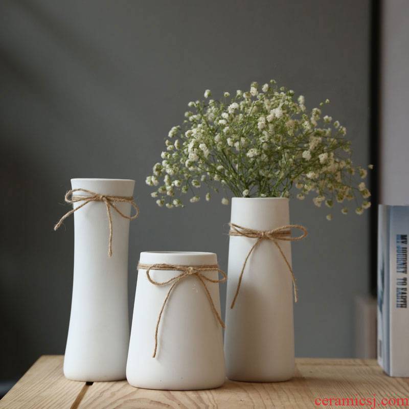 Ceramic dry flower vase contracted white rope is I and contracted home furnishing articles hydroponic flower ornament