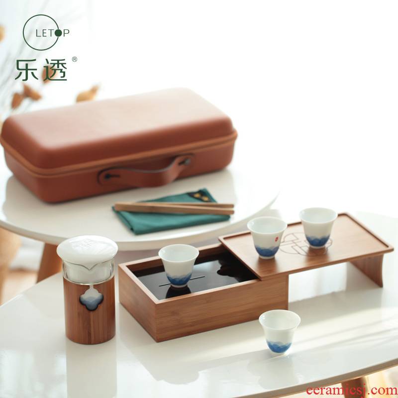 Happy auspicious travel kung fu tea set the set of on - board, portable Japanese hand - made ceramic a pot of two cups of is suing package
