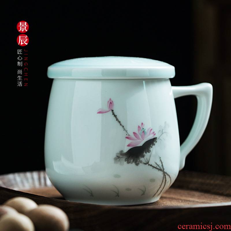 Jingdezhen ceramic filter cups with cover tea cup hand - made office cup tea separation with personal cup