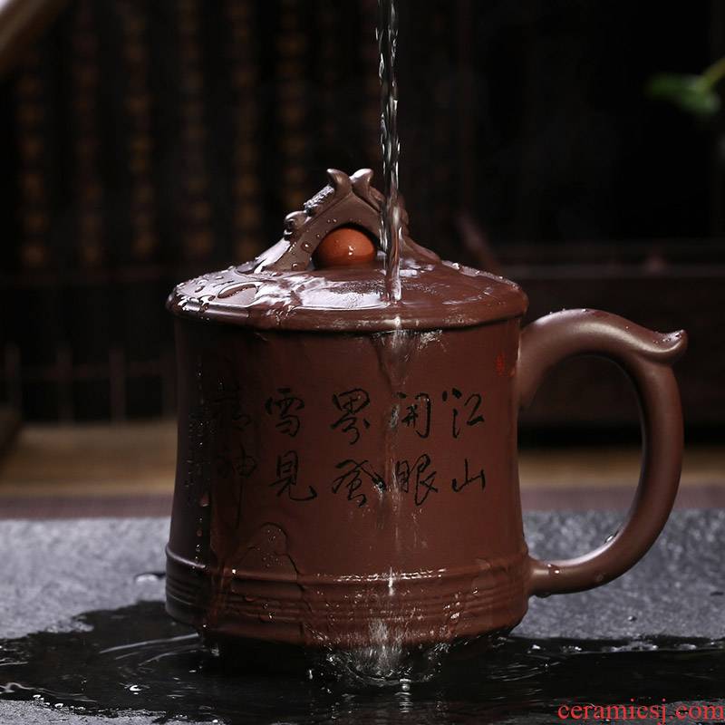 Statute of mud TaoGe ceramic yixing purple sand cup cup of run of mine ore manual engraving with cover office tea cup