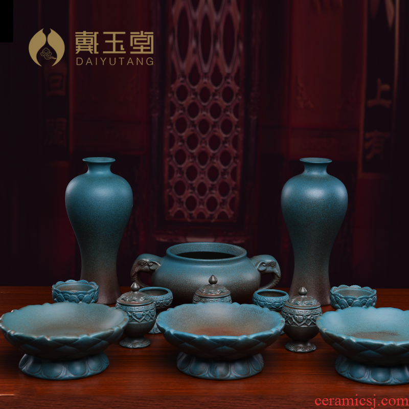 Yutang dai ceramic Buddha with supplies of offering home furnishing articles before Buddha worship Buddha incense buner glass full suit
