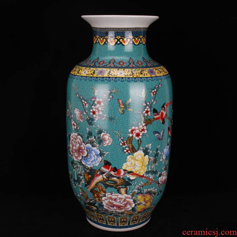 Jingdezhen copy end of qianlong antique green colored enamel painting of flowers and landing big idea gourd bottle of Chinese style classical Ming and the qing dynasty vase