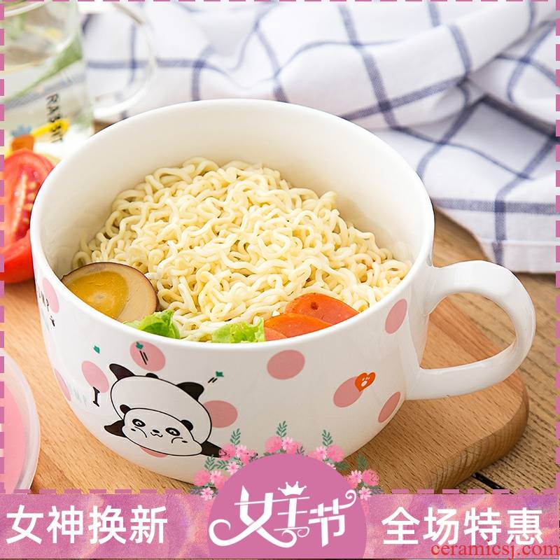 Sweet home harbor large ramen noodles take with cover ceramic cup noodles lunch box Japanese tableware chopsticks