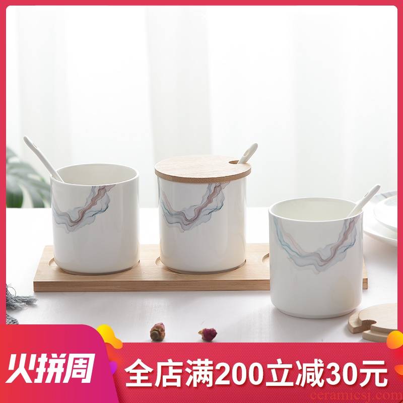 "According to the ipads China flavor pot seasoning salt storage tank seasoning bottles suit ceramics can suit with a spoon