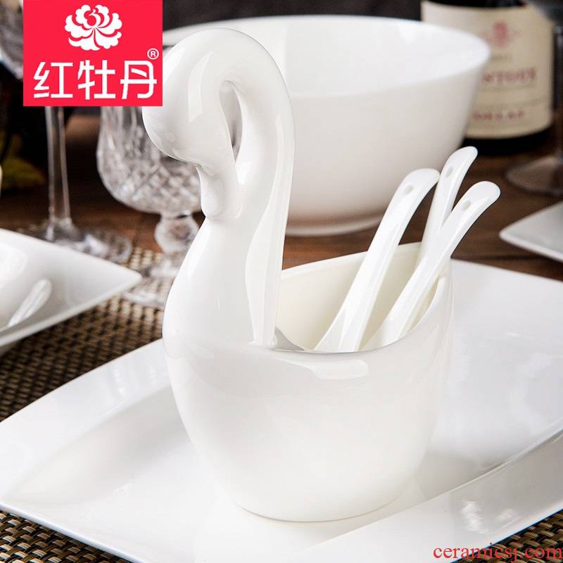 Red peony ipads porcelain tableware suit accessories pure white ipads China furnishing articles white dumpling dish condiment jar of ashtrays spoon