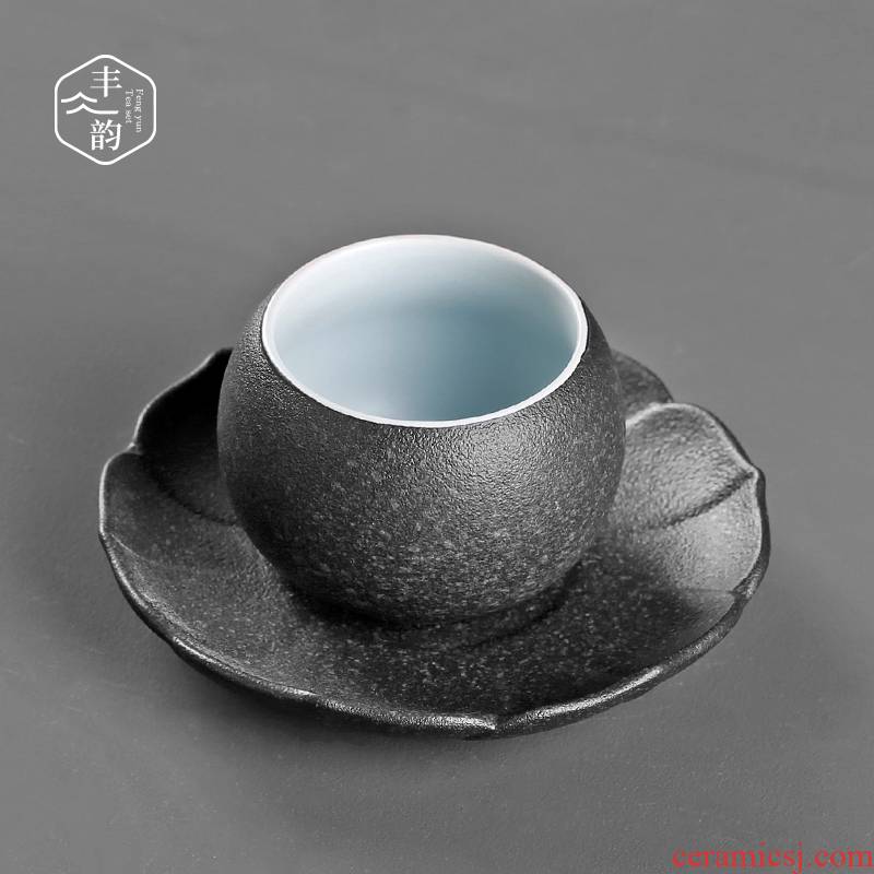Coarse pottery kung fu tea cup home market metrix of ceramic tea set small single cup with cup mat sample tea cup set of tea cups