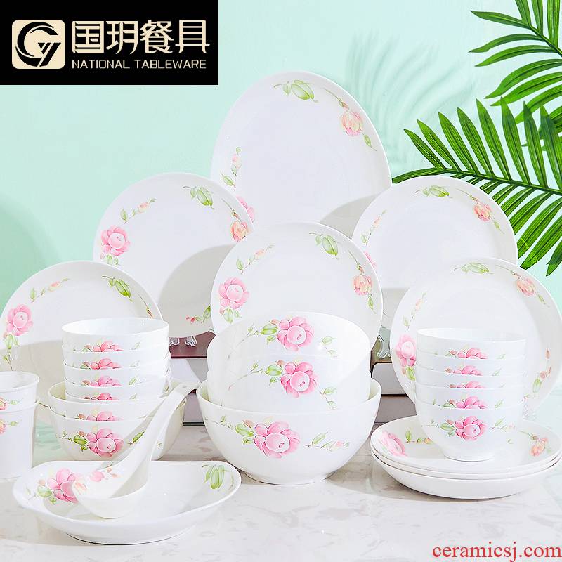 Tangshan 28 skull porcelain tableware suit dishes household of Chinese style ceramic dishes suit spoon bowl chopsticks plate
