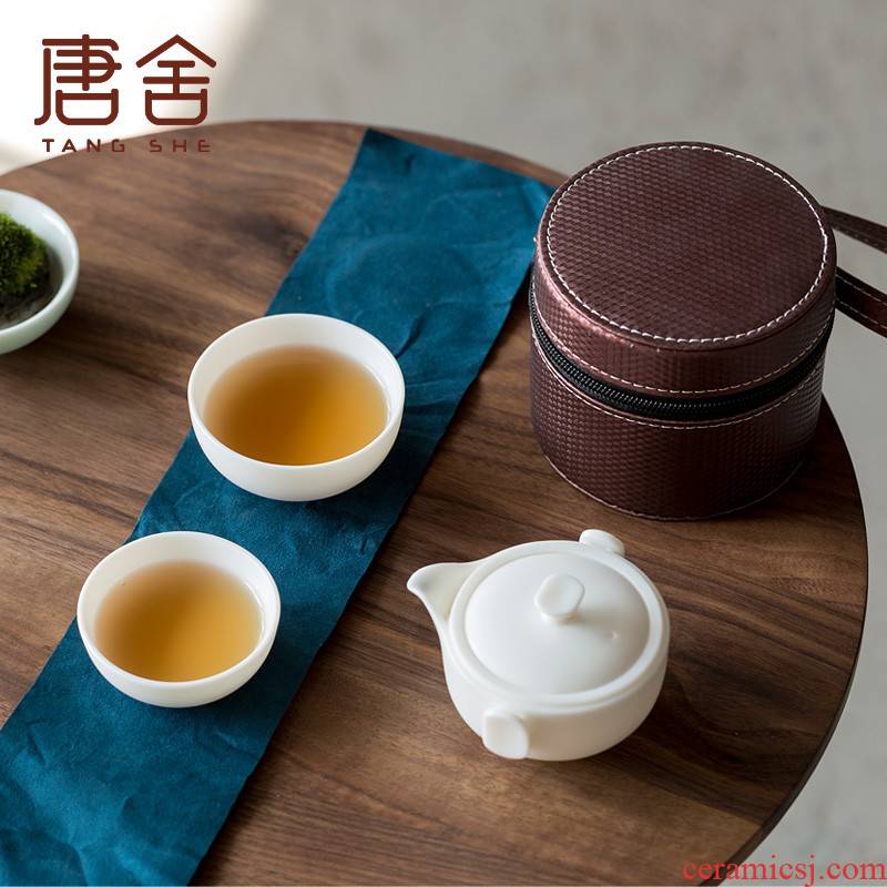 Don difference up dehua white porcelain a pot of 2 cup crack cup portable package travel tea set teapot kung fu tea cups