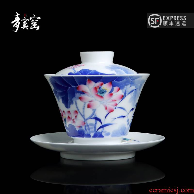 Its green up jingdezhen blue and white color bucket hand - made ceramic three tureen tea set a single large against the hot tea cups