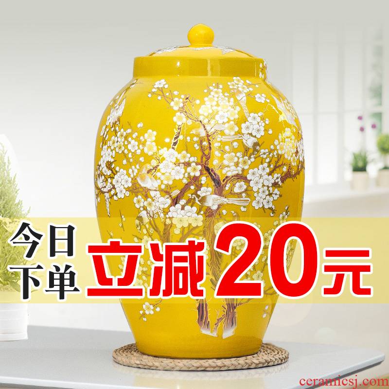 Jingdezhen ceramic barrel ricer box 20 jins 30 jins of 50 pounds to take rice storage box cover household moistureproof insect - resistant rice pot