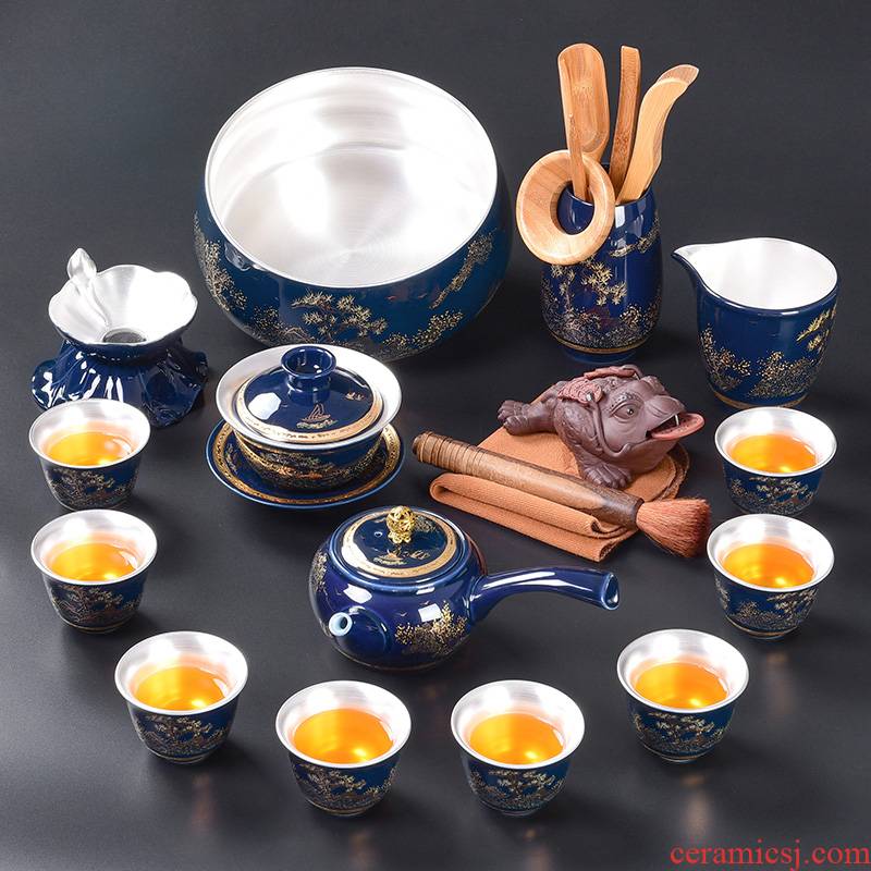 A good laugh the whole mine loader silver kung fu tea set household ji blue teapot teacup of blue and white porcelain tea set