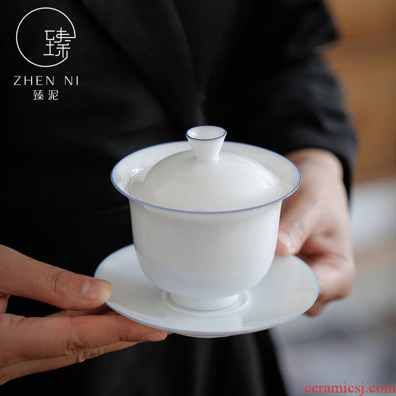 By mud jingdezhen pure manual tureen tea cups them thin body ceramic kung fu tea tea tea only three bowl