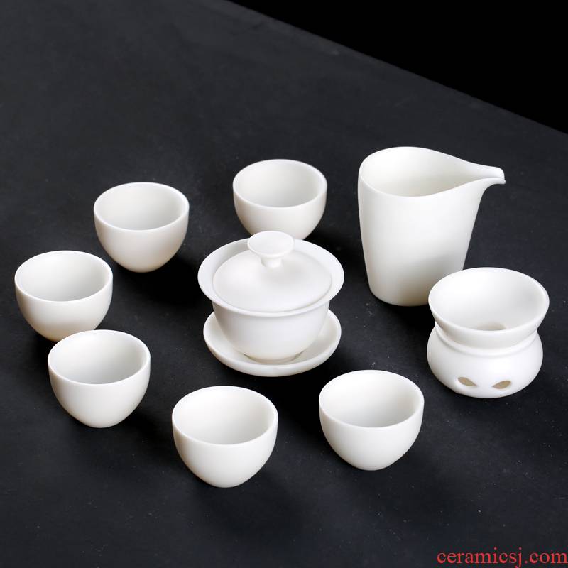 Kate dehua white porcelain of a complete set of kung fu tea set household contracted wind Chinese ceramics gift set of tureen tea