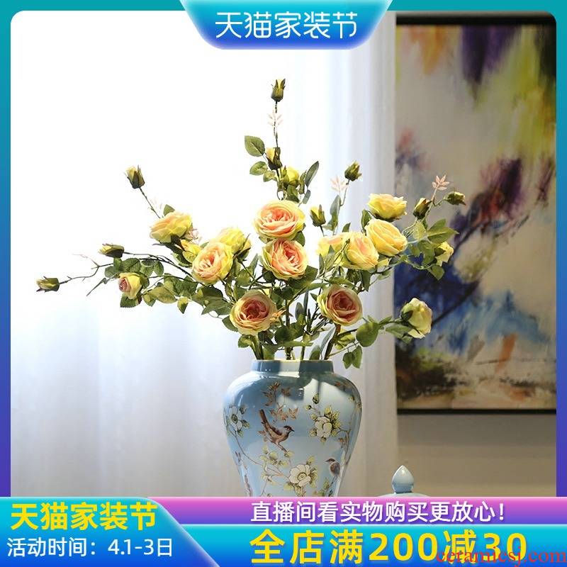 Jingdezhen ceramic vases, modern new Chinese style flower furnishing articles furnishing articles living room table flower implement simulation flower candy jar