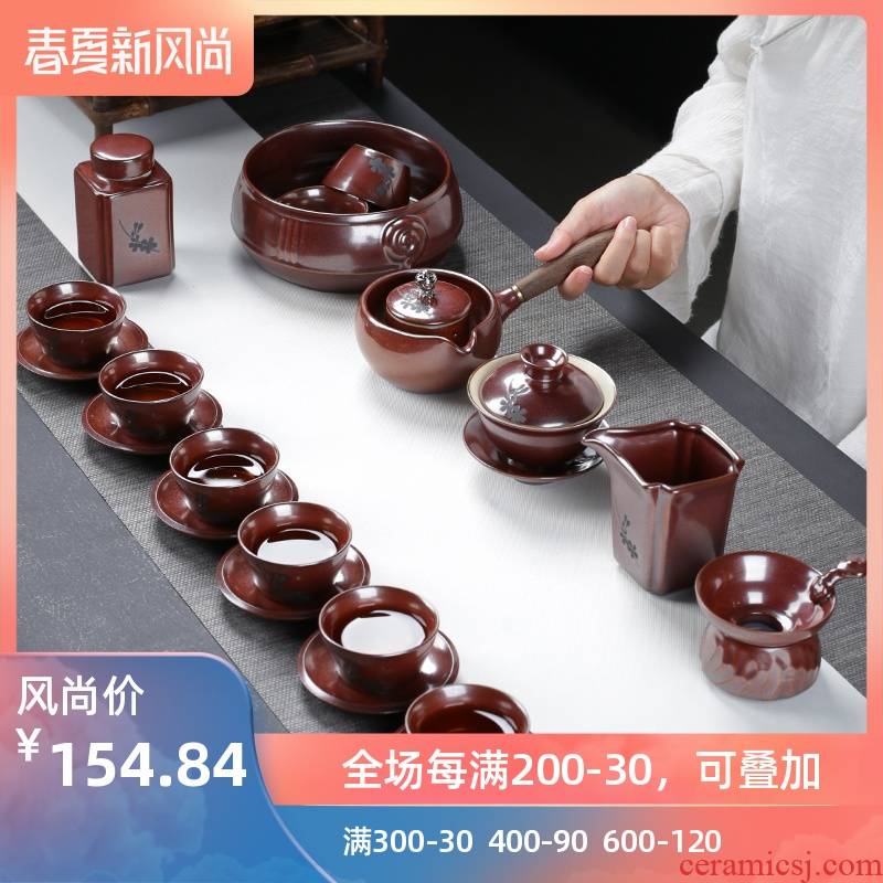 Poly real (sheng up kung fu tea set ceramic coarse pottery teapot teacup household contracted retro tureen tea set