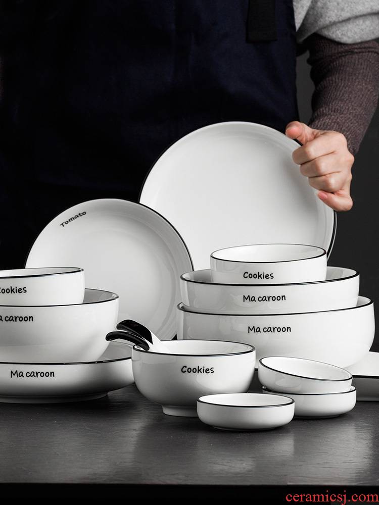 Porcelain color beauty six European simple creative ceramic tableware dishes suit household fish bowl bowl dish plate