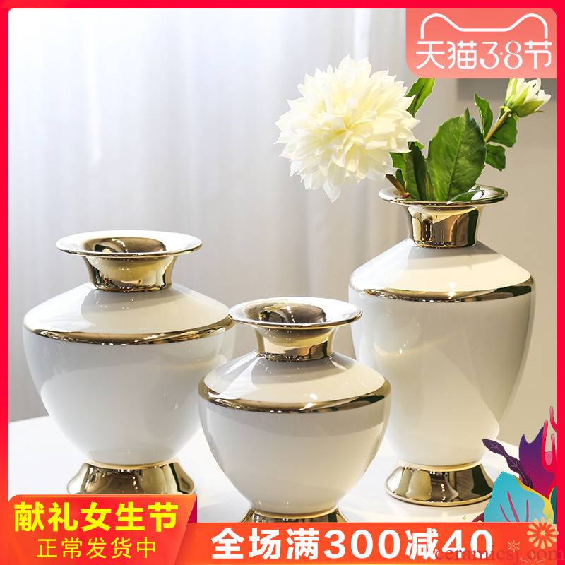 Jingdezhen creative light key-2 luxury of new Chinese style flower home decoration ceramic vases, gold - plated flower implement the sitting room porch place