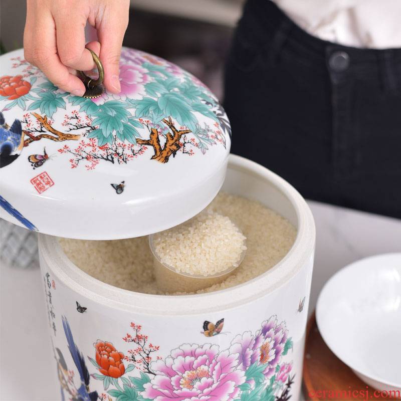 Jingdezhen ceramic barrel 10 jins to ricer box with cover seal pot store meter box store m household flour barrels of insects