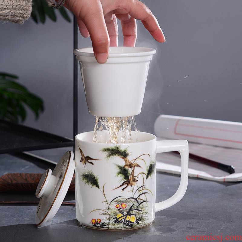 Jingdezhen ceramic ipads China cups with cover filter cup tea cup paint line a large cup of office tea by hand