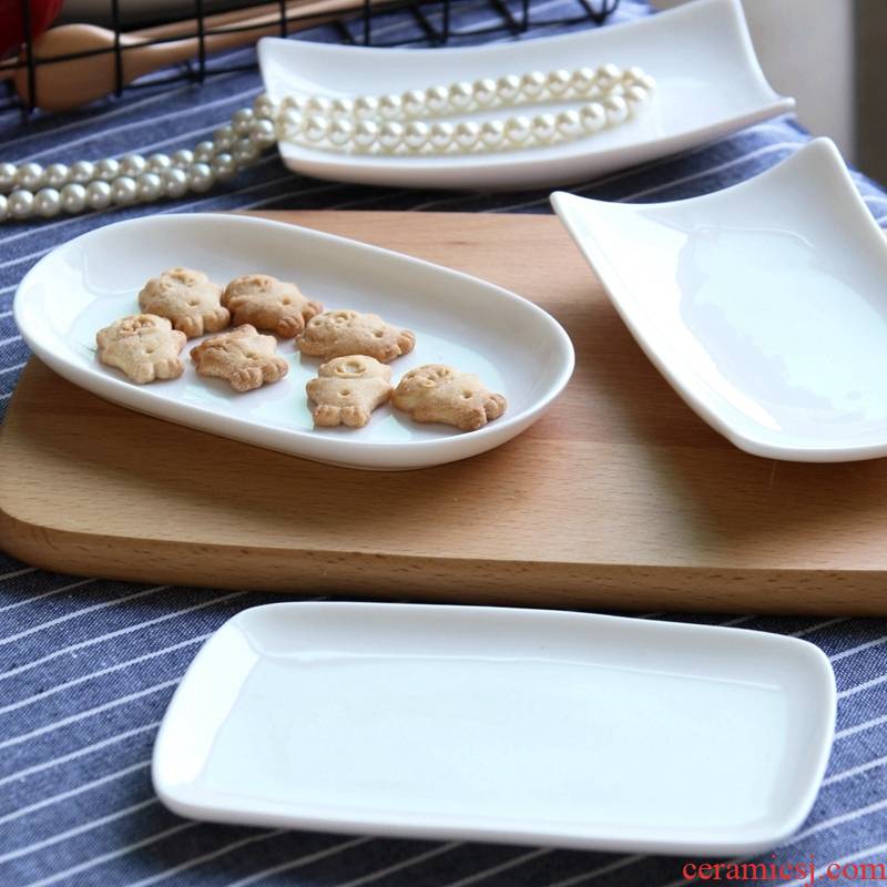 Jingdezhen domestic creative pure white ipads porcelain tableware rectangle towel dish dish dish steamed vermicelli roll plate ceramic plates