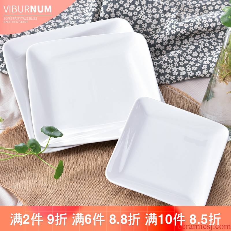Yao hua ceramic western pure white square pad compote western - style food tableware plate plate plate reinforced porcelain
