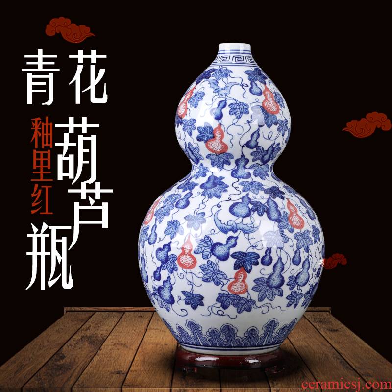 Blue and white porcelain of jingdezhen ceramics antique hand - made youligong gourd vases sitting room furnishing articles furnishing articles indoor feng shui
