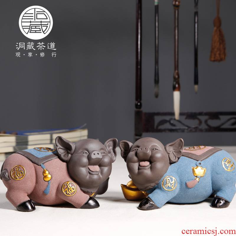 In building thousand "get fortune furnishing articles pet pig pig A ceramic purple tea to tea tray tea set