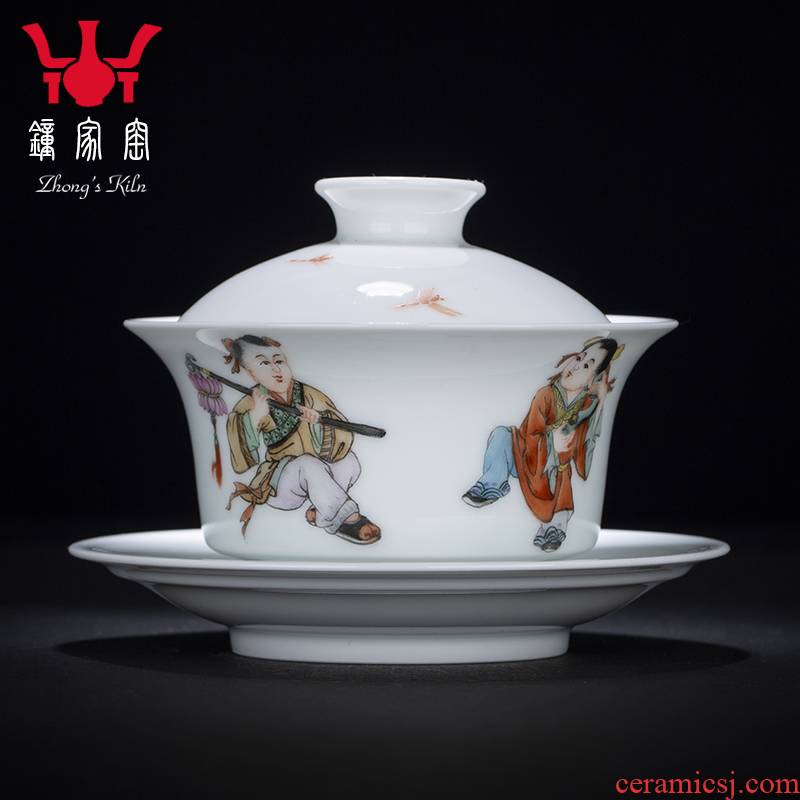 Hand draw three clock home up to tureen tong qu jingdezhen porcelain cups kung fu tea set tea bowl by Hand