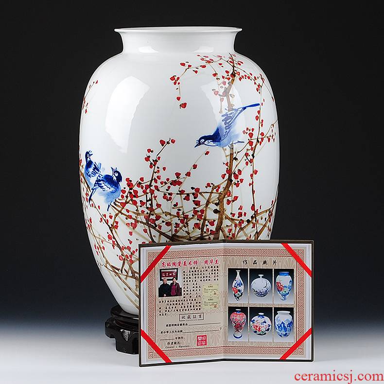 Jingdezhen porcelain ceramic masters celebrity Zhou Hualan "chun connect blessing" hand - made vases, Chinese style living room furnishing articles