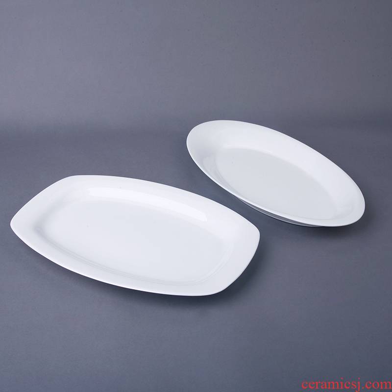 Pure white ipads porcelain tableware rectangle ceramic fish dish of number 14 inch plate steamed fish dish