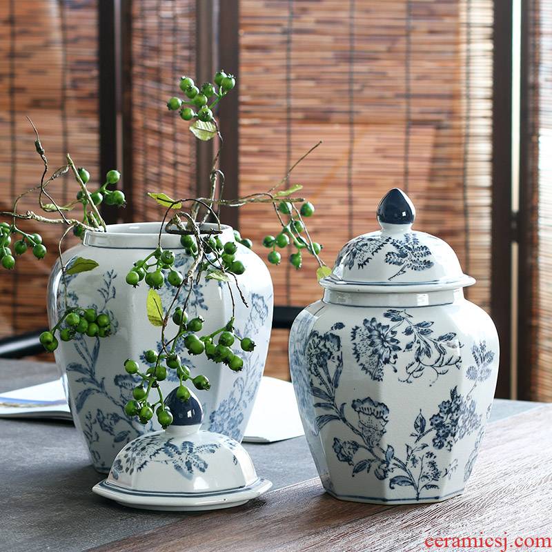 Hand - made bound branch pattern of blue and white porcelain anise furnishing articles archaize the general pot of jingdezhen ceramics up decorative storage tank