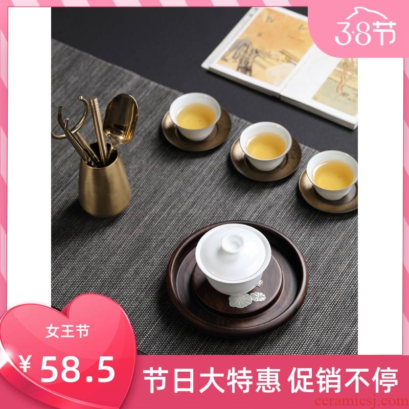 Poly real scene ebony wood pot bearing saucer teapot mat kung fu tea accessories dry terms plate are it saucer pot pad