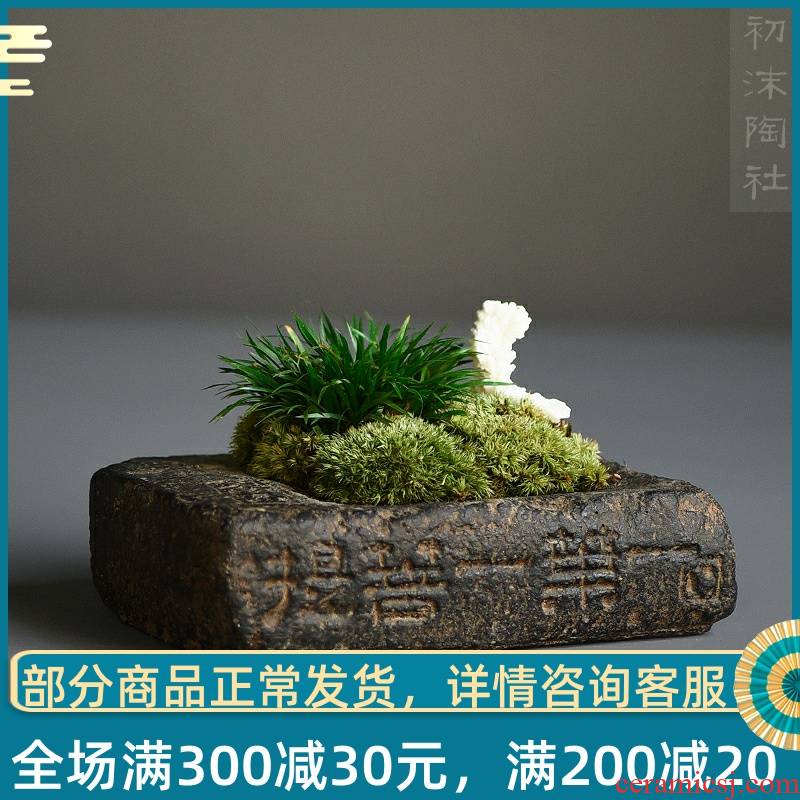 Poly real scene of tea plant flower tea table furnishing articles calamus basin ceramic vase zen imitation of han brick bonsai
