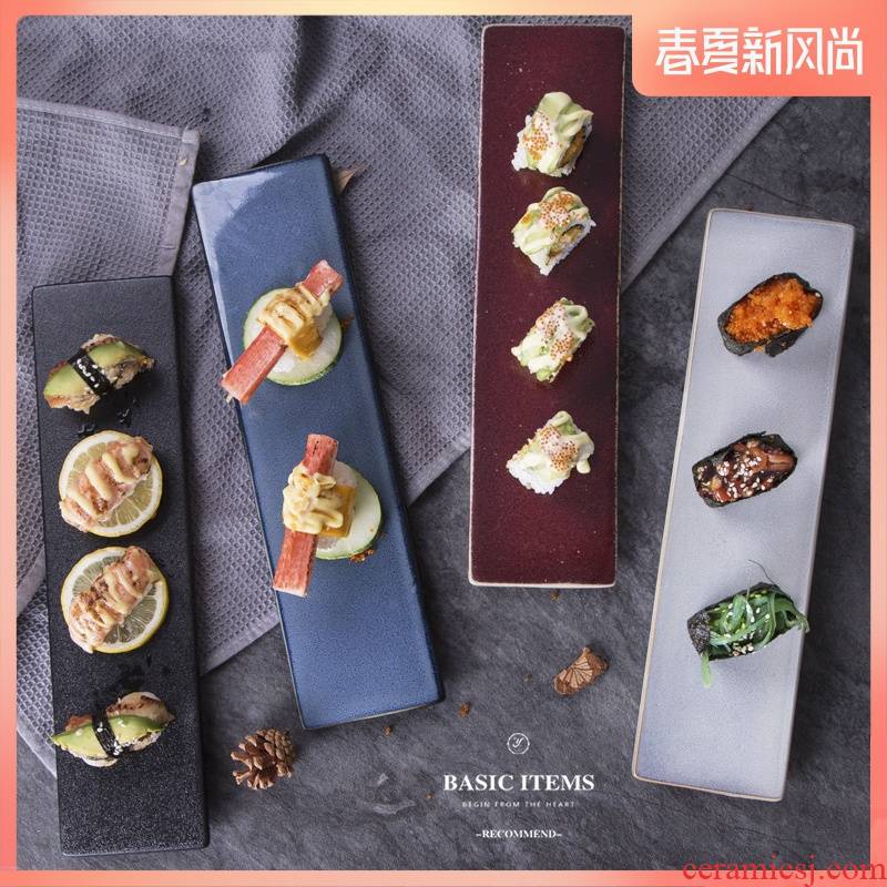 Creative up ceramic sushi plate strip plate flat cake dessert plate Japanese - style sashimi, cold dish plate flat