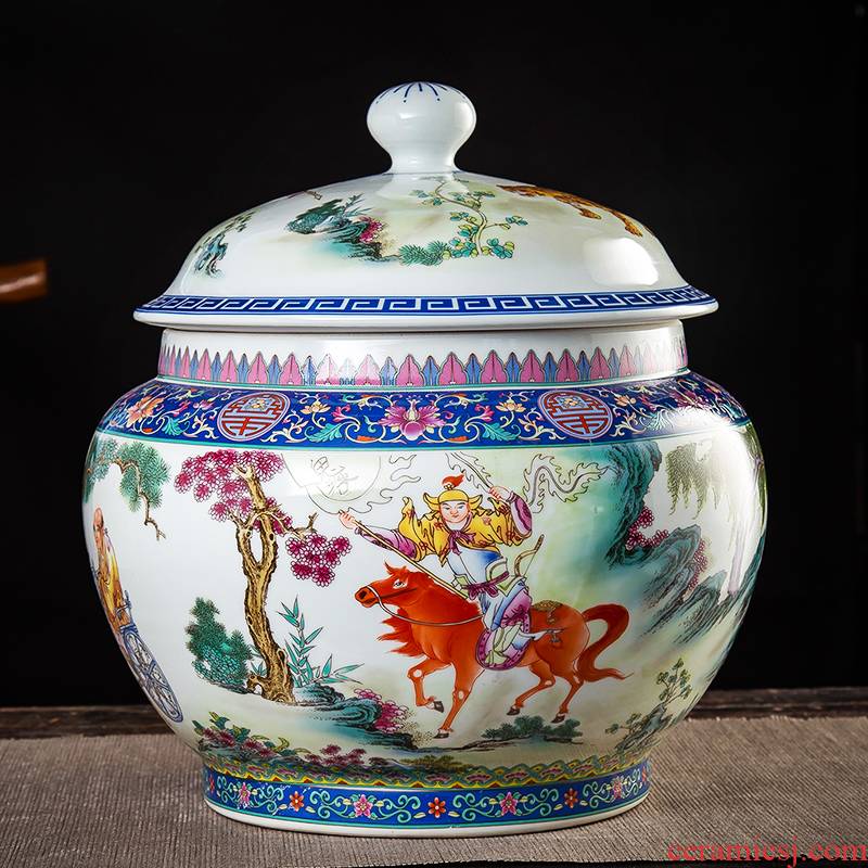 Jingdezhen pastel caddy fixings ceramic seal pot large a kilo of Chinese style household high - grade hand - made storage tanks