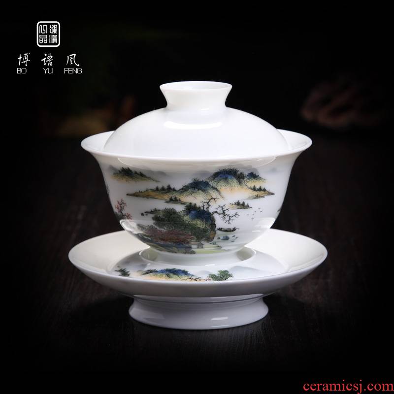 Jingdezhen ceramic hand - made tureen tea cups kung fu tea tea bowl bowl with colorful flowers and birds of pure manual three cups
