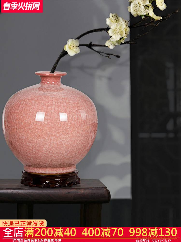 Jingdezhen pomegranate pink bottle ceramics vases, flower arranging new Chinese style living room home TV ark adornment furnishing articles