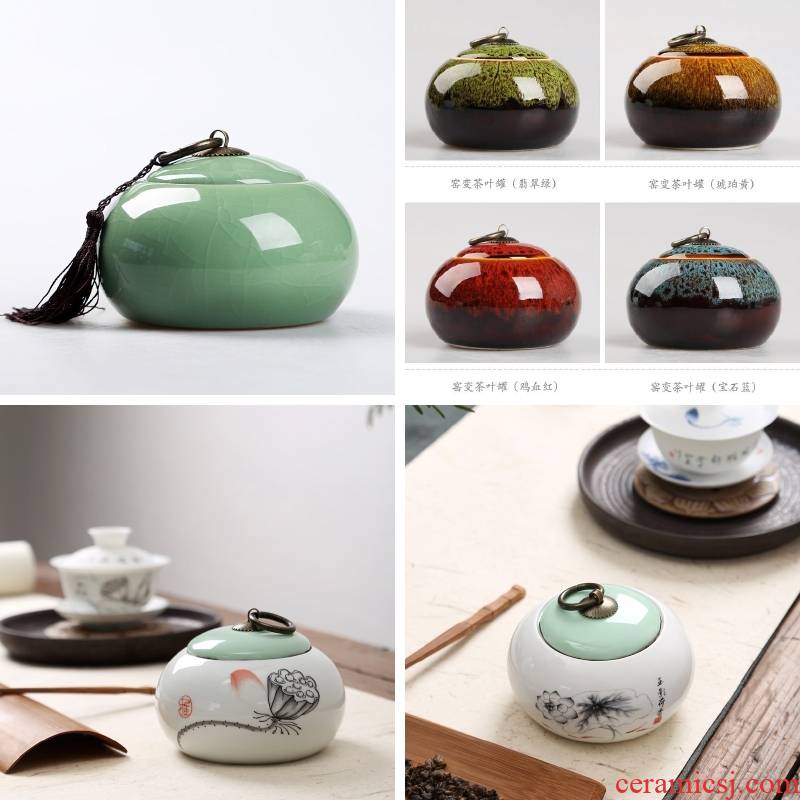 Detong household circular glass POTS violet arenaceous caddy fixings ceramic pot of green tea store Detong jar sealing.